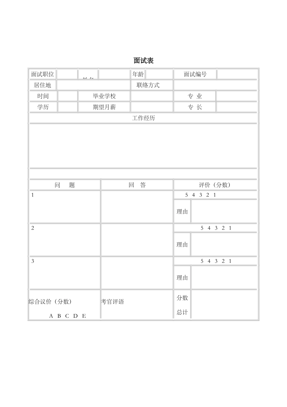2025年面试表格_第1页