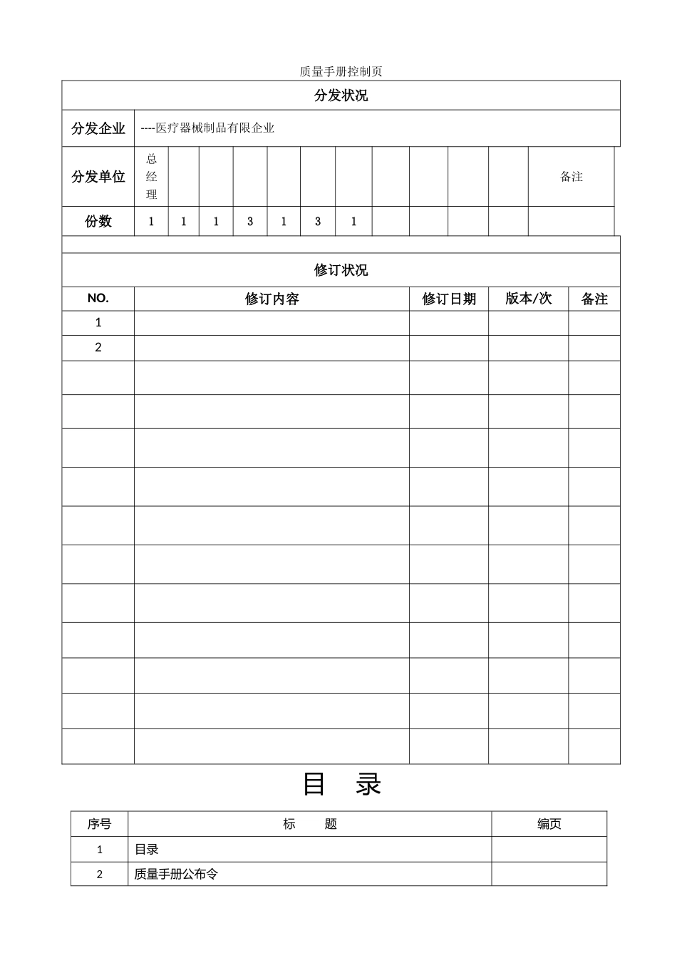 2025年医疗器械制品有限公司质量手册程序文件表单全套_第2页