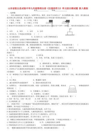 2025年山东省桓台县实验中学九年级物理全册《压强和浮力》单元综合测试题无答案 新人教版