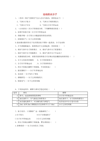 2025年八年级化学全册 第一节 运动的水分子测试题 鲁教版五四制