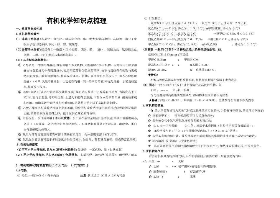 2025年高考化学有机化学知识点梳理_第1页