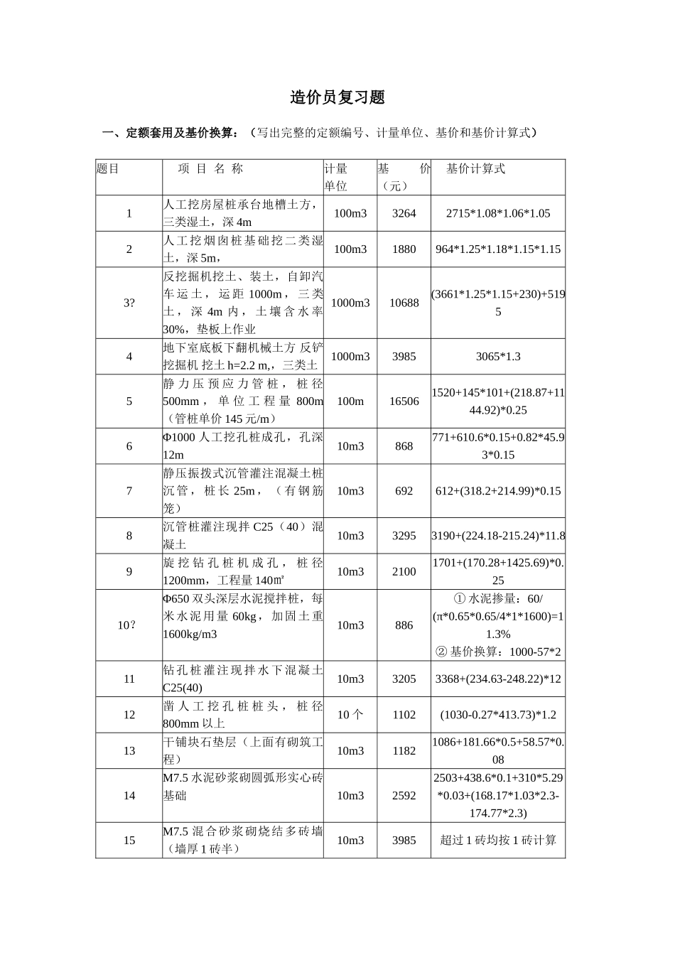 2025年造价员考试定额套用及基价换算试题汇编附图算量_第1页