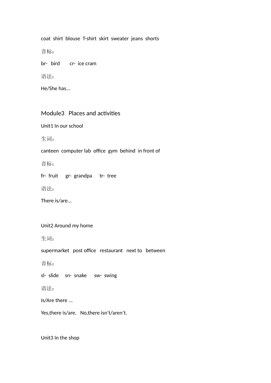 2025年牛津英语四年级上册知识点整理_第3页