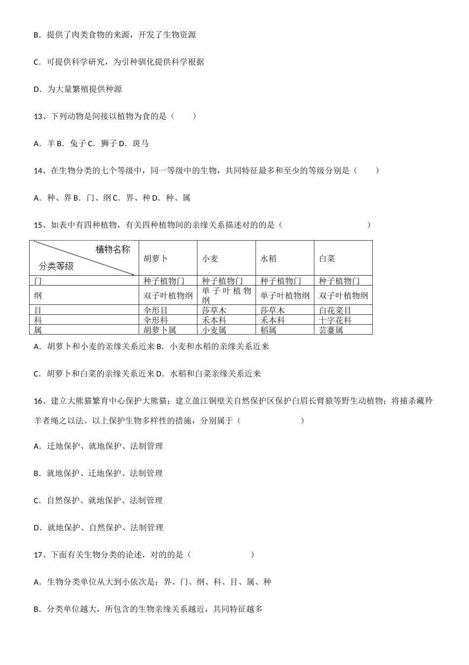 2025年含答案八年级生物第六单元生物的多样性及其保护知识点归纳总结_第3页
