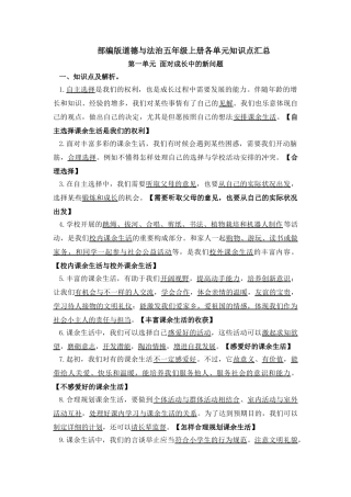 2025年部编版道德与法治五年级上册知识点汇总