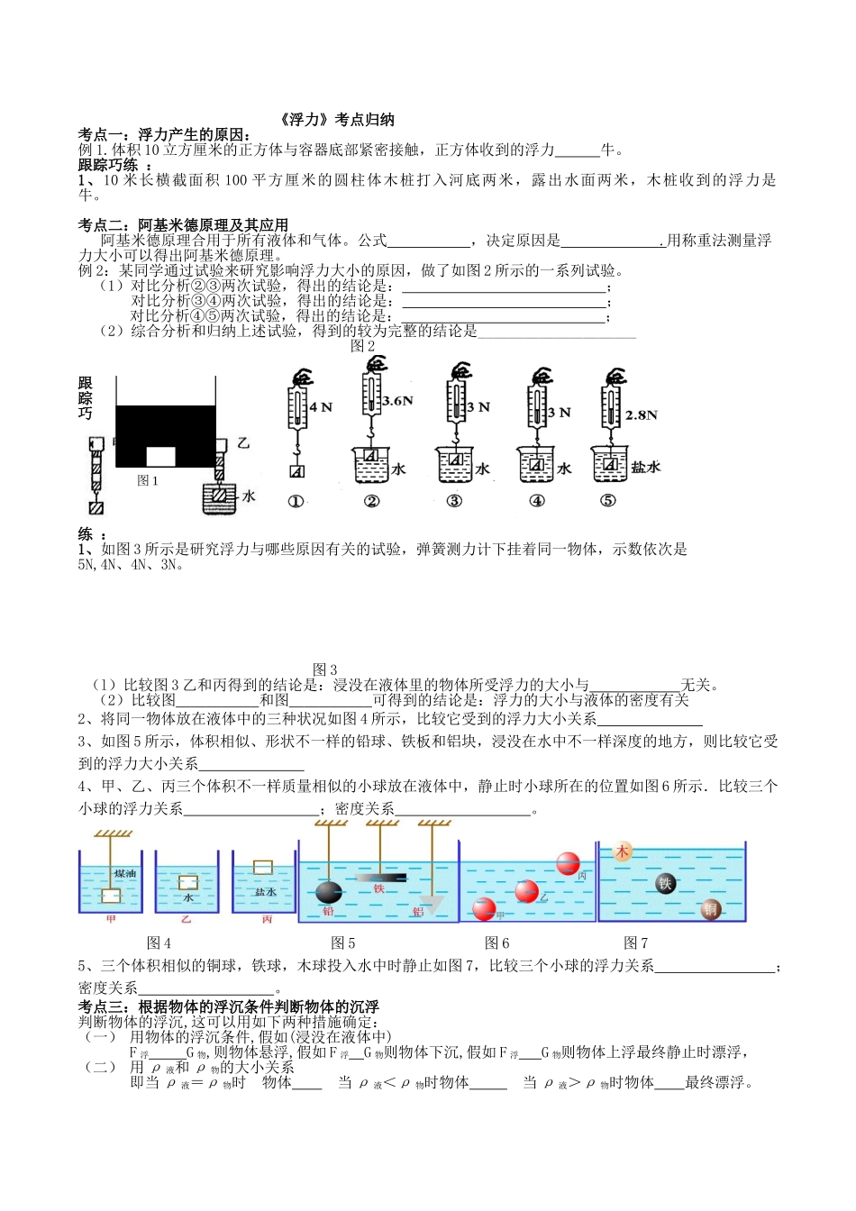 2025年沪科版浮力考点归纳_第1页