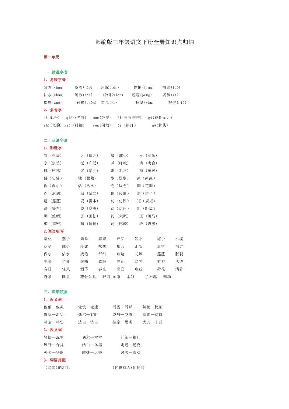 2025年部编版三年级语文下册全册知识点归纳资料_第2页