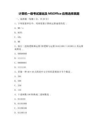 2025年计算机一级考试基础及MSOffice应用选择真题