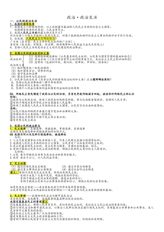 2025年高中政治政治生活知识点总结