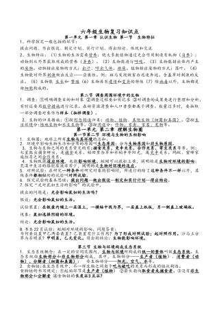 2025年鲁科版六年级生物上册知识点汇总