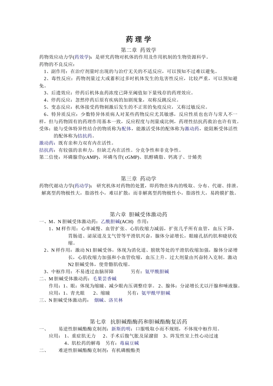 2025年药理学知识点归纳_第1页