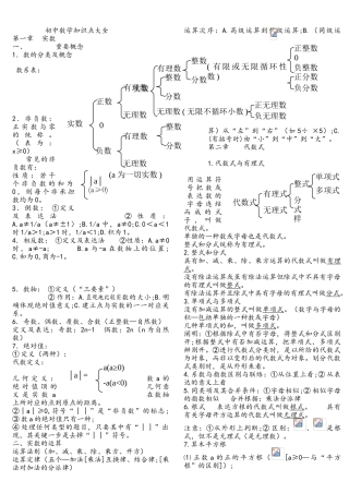 2025年苏教版初中数学知识点整理适合打印