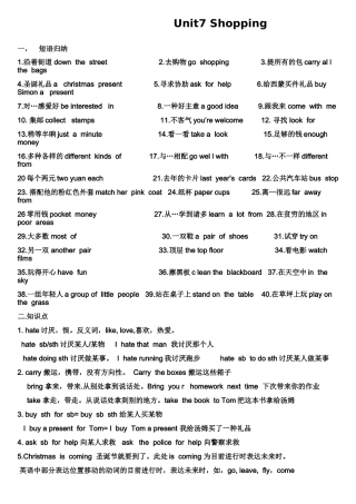 2025年牛津译林版7BUnit7Shopping知识点整理