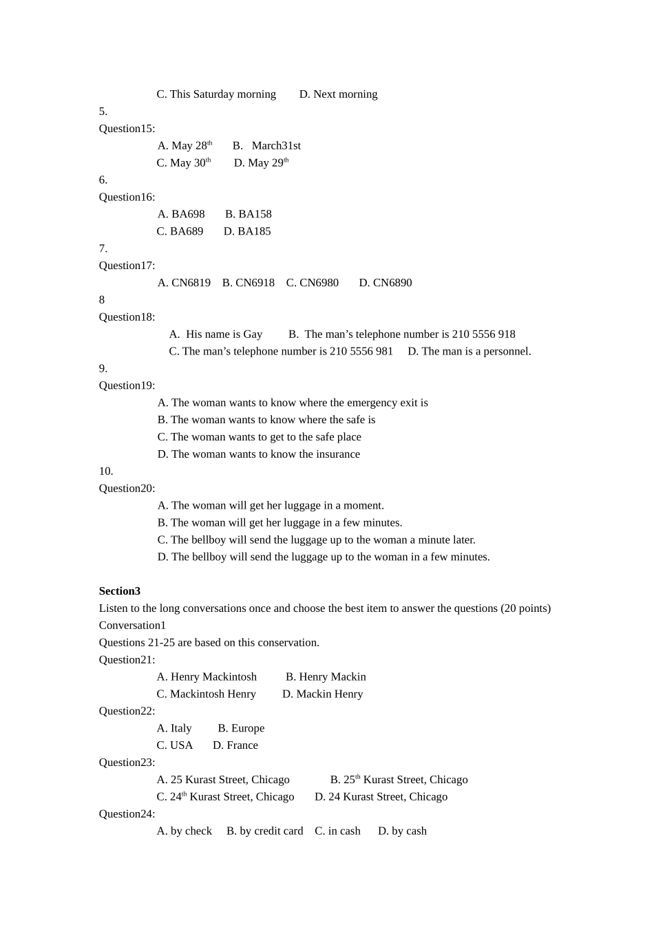 2025年饭店外语等级考试英语B级模拟试卷含答案_第2页