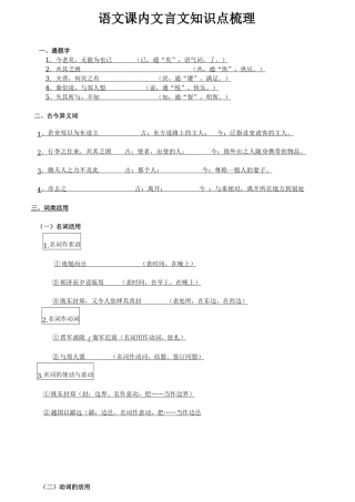 2025年高一语文必修一文言文知识点总结