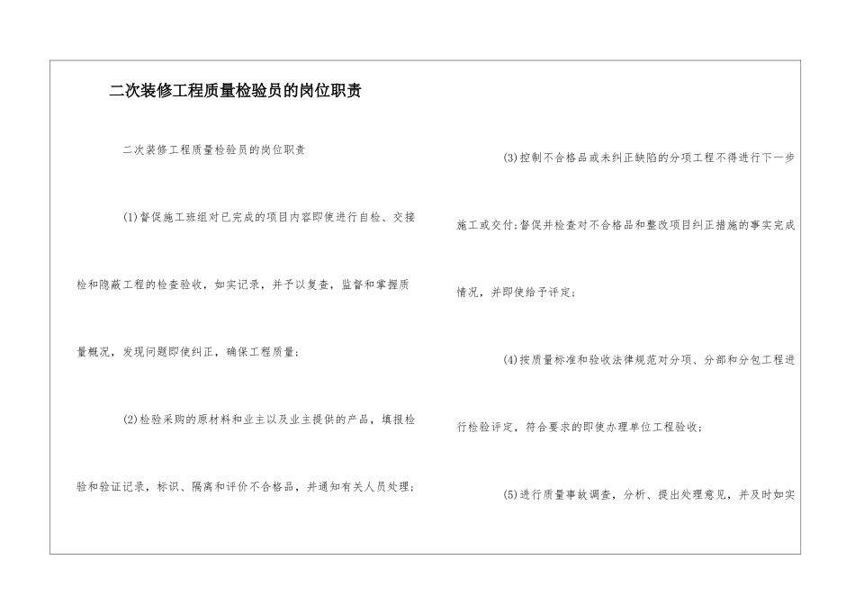二次装修工程质量检验员的岗位职责--_第1页