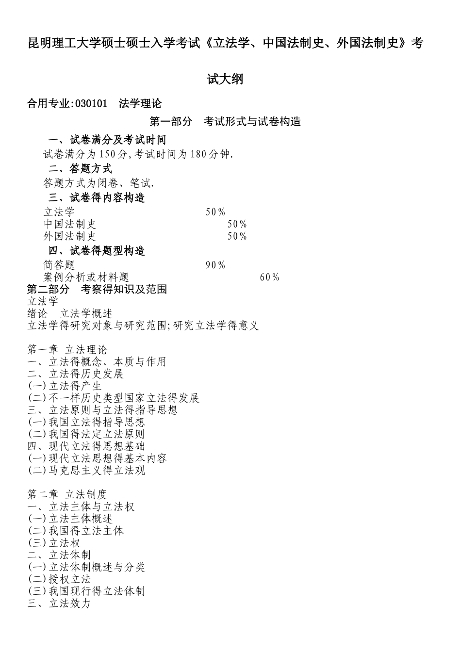 2025年昆明理工大学硕士研究生入学考试《法学理论综合立法学_第1页
