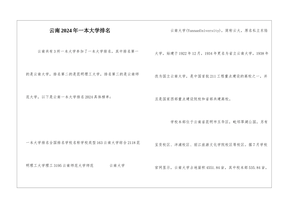 云南2024年一本大学排名_第1页