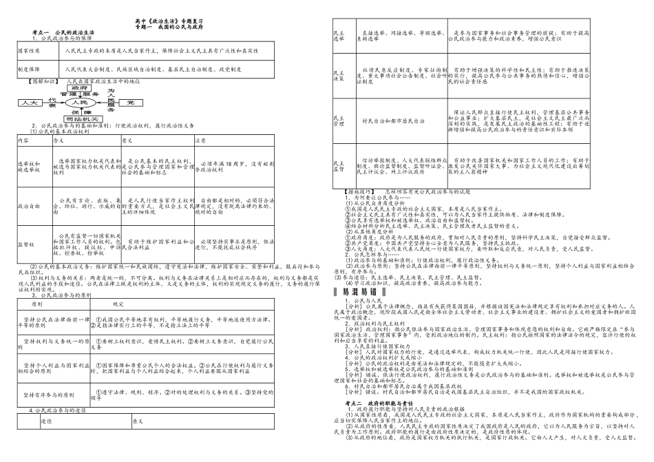 2025年高三政治复习《政治生活》考点知识整理_第1页