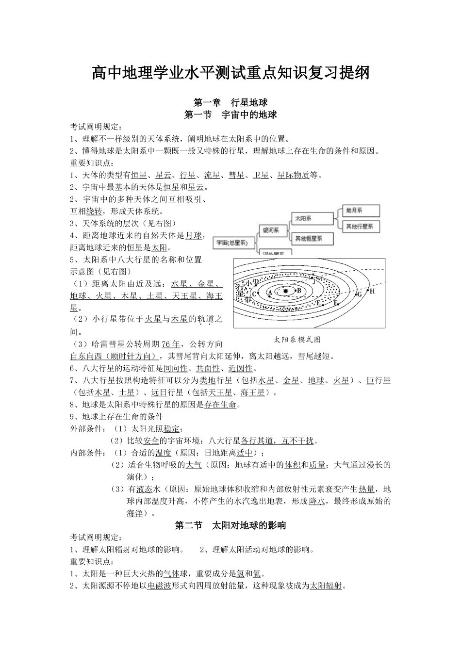 2025年高中地理学业水平测试会考重点知识复习提纲_第1页