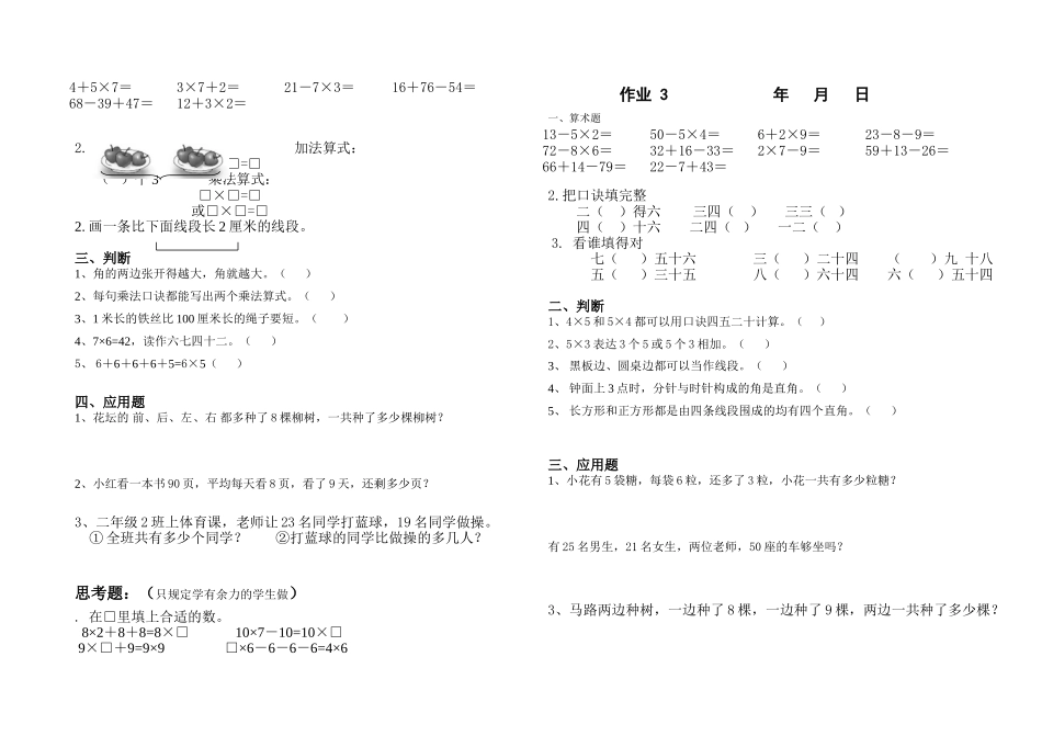 2025年苏教版小学二年级数学寒假作业全册_第2页
