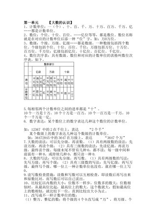 2025年人教版四年级上册数学期末总复习知识归纳总结