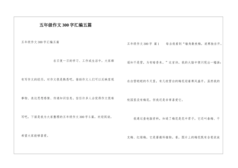 五年级作文300字汇编五篇_第1页