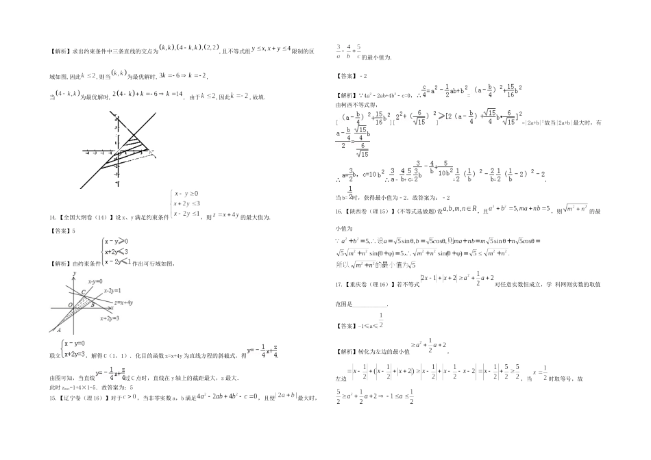 2025年全国高考真题理科数学分类汇编六不等式和线性规划逐题详解_第3页