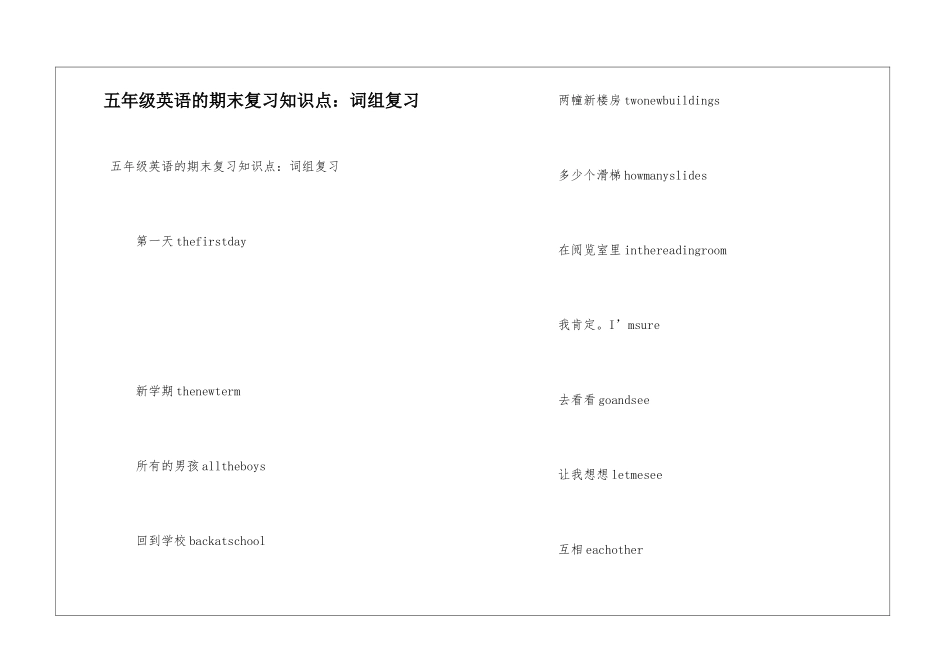 五年级英语的期末复习知识点：词组复习_第1页