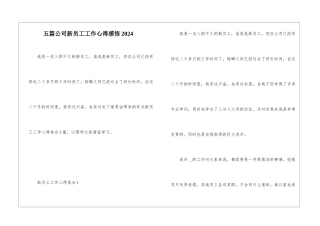 五篇公司新员工工作心得感悟2024