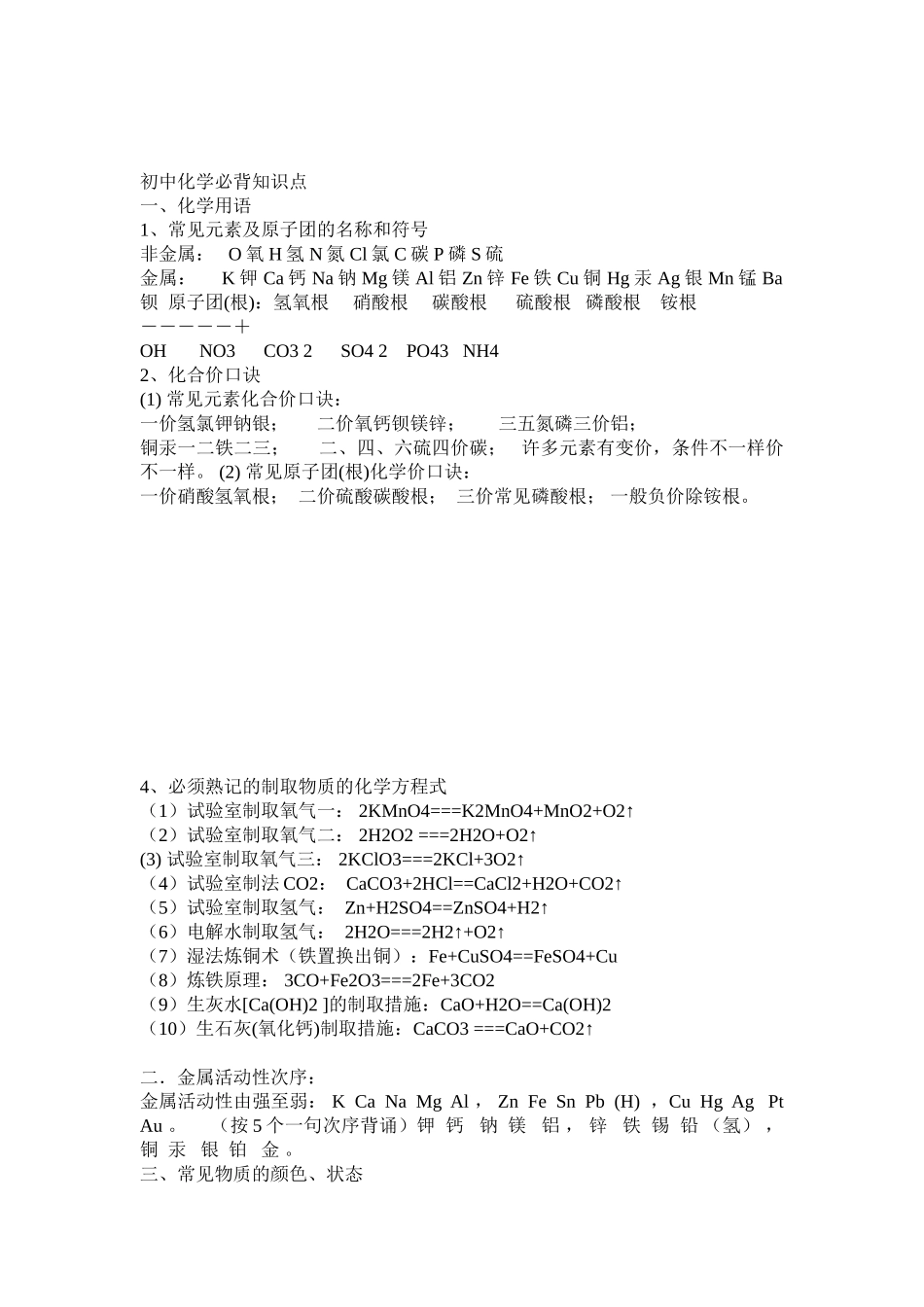 2025年初中化学必背知识点_第1页