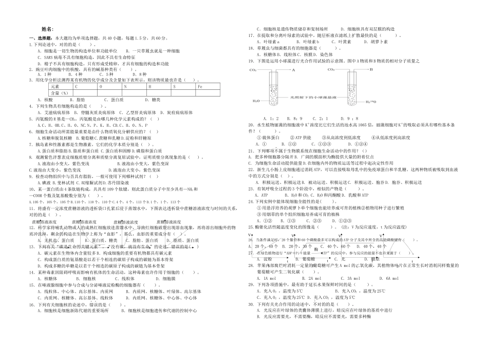 2025年下学期高一生物知识竞赛分子与细胞_第1页
