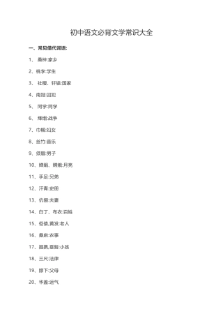 2025年初中语文必背文学常识大全