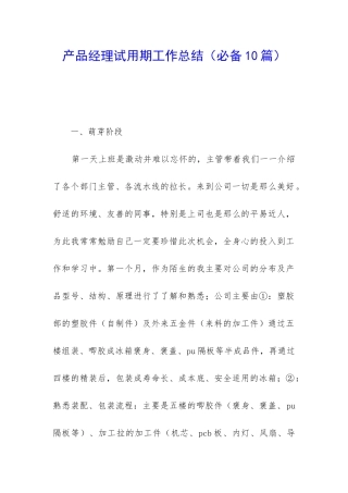 产品经理试用期工作总结