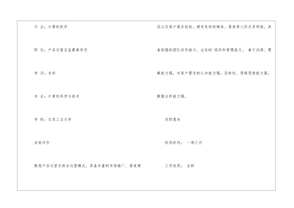 产品运营优秀简历模板_第2页