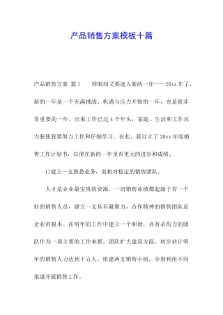 产品销售方案模板十篇