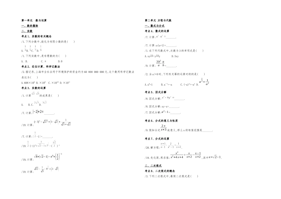 2025年上海中考数学试题考点梳理_第1页