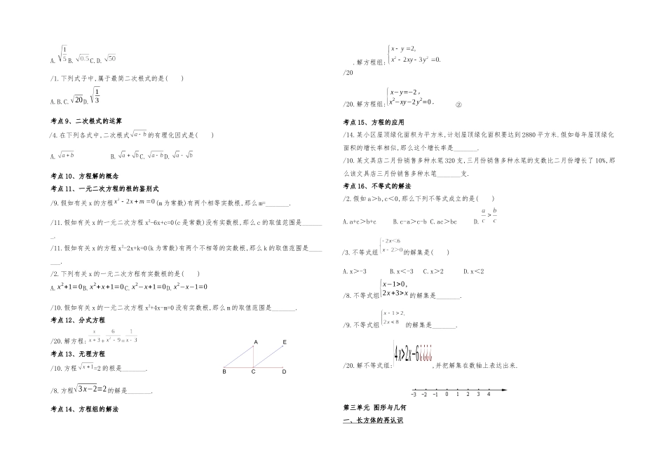 2025年上海中考数学试题考点梳理_第2页