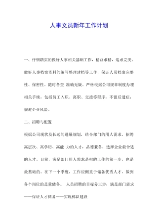 人事文员新年工作计划