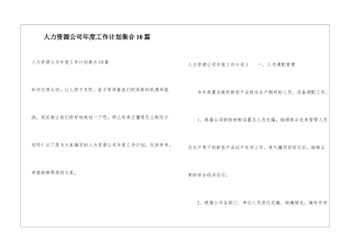 人力资源公司年度工作计划集合10篇