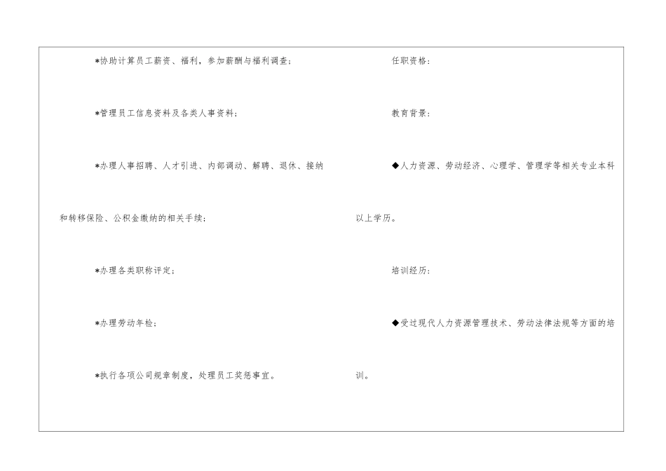 人力资源助理岗位说明书--_第2页