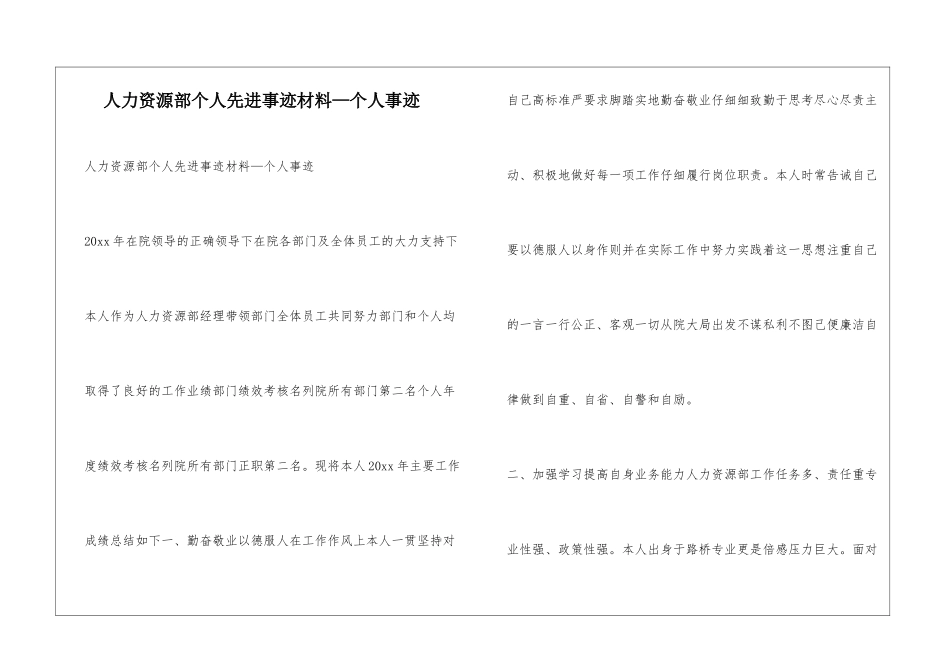人力资源部个人先进事迹材料—个人事迹_第1页