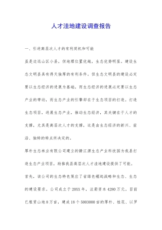 人才洼地建设调查报告-