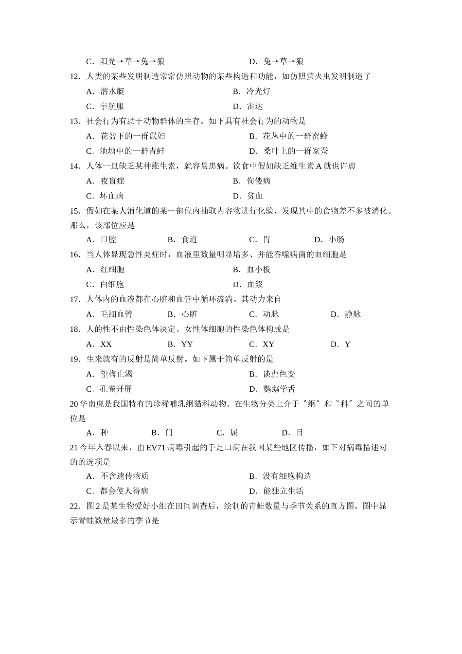 2025年福州市初中毕业会考高级中等学校招生考试初中生物_第2页