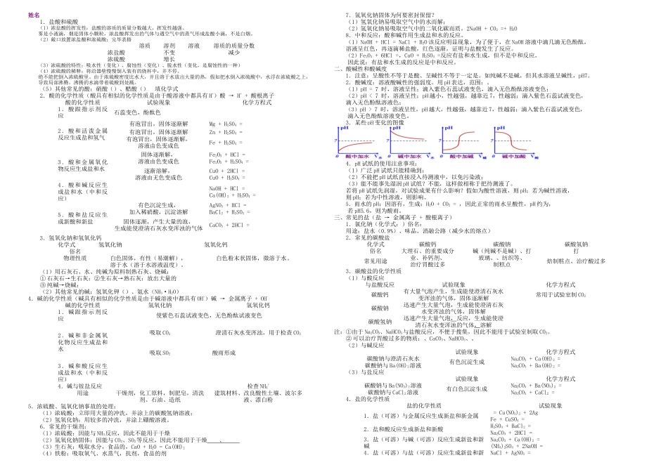 2025年中考化学冲刺辅导常见的酸碱盐知识点和答案二_第1页