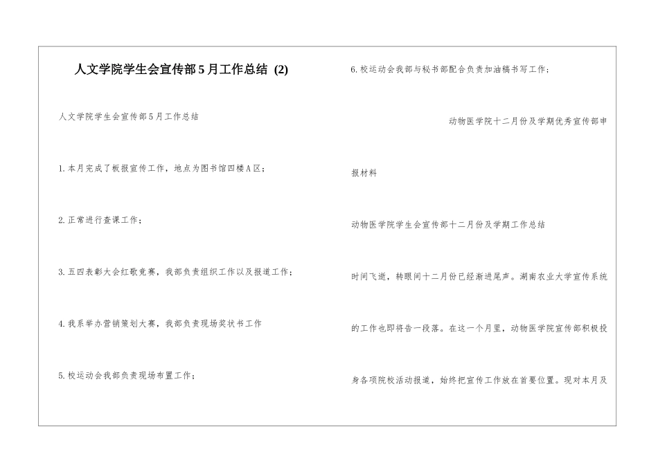 人文学院学生会宣传部5月工作总结-_第1页