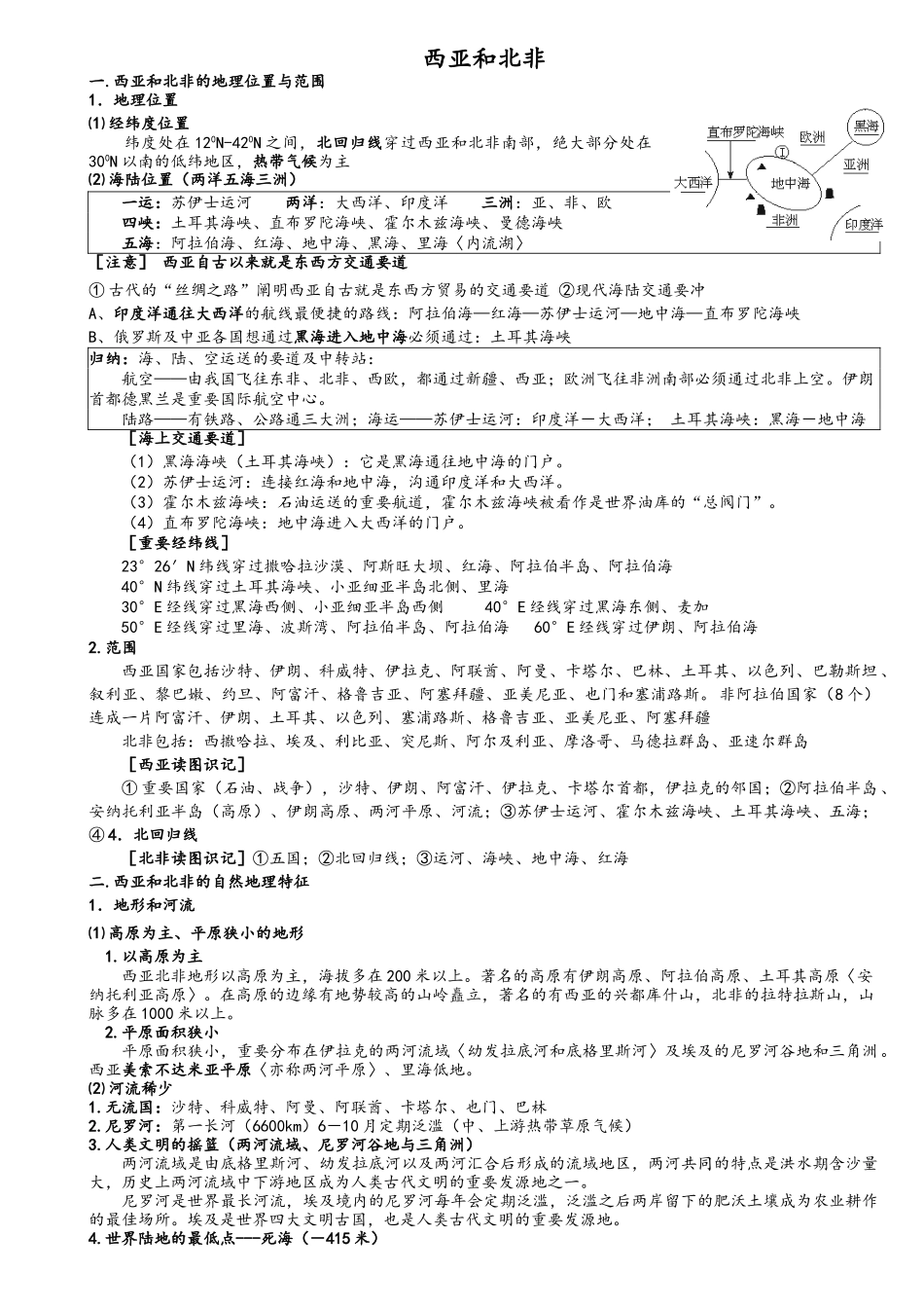 2025年高二区域地理西亚和北非涵盖所有高考知识点_第1页