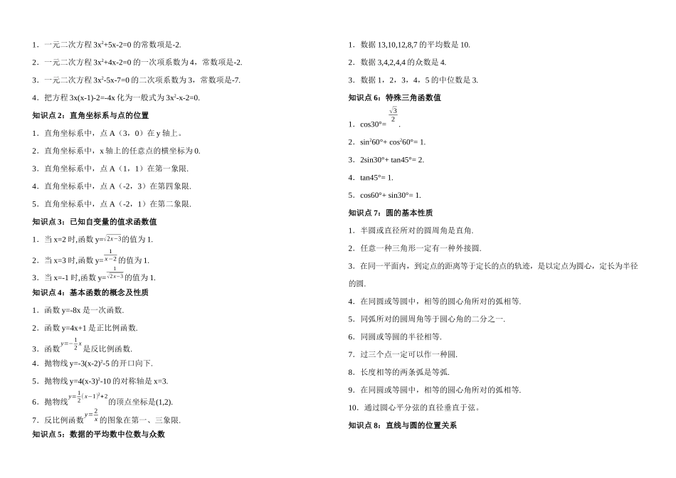 2025年义务教育阶段初中数学知识点总结及公式大全_第1页