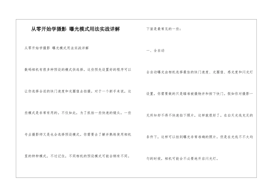 从零开始学摄影-曝光模式用法实战详解_第1页
