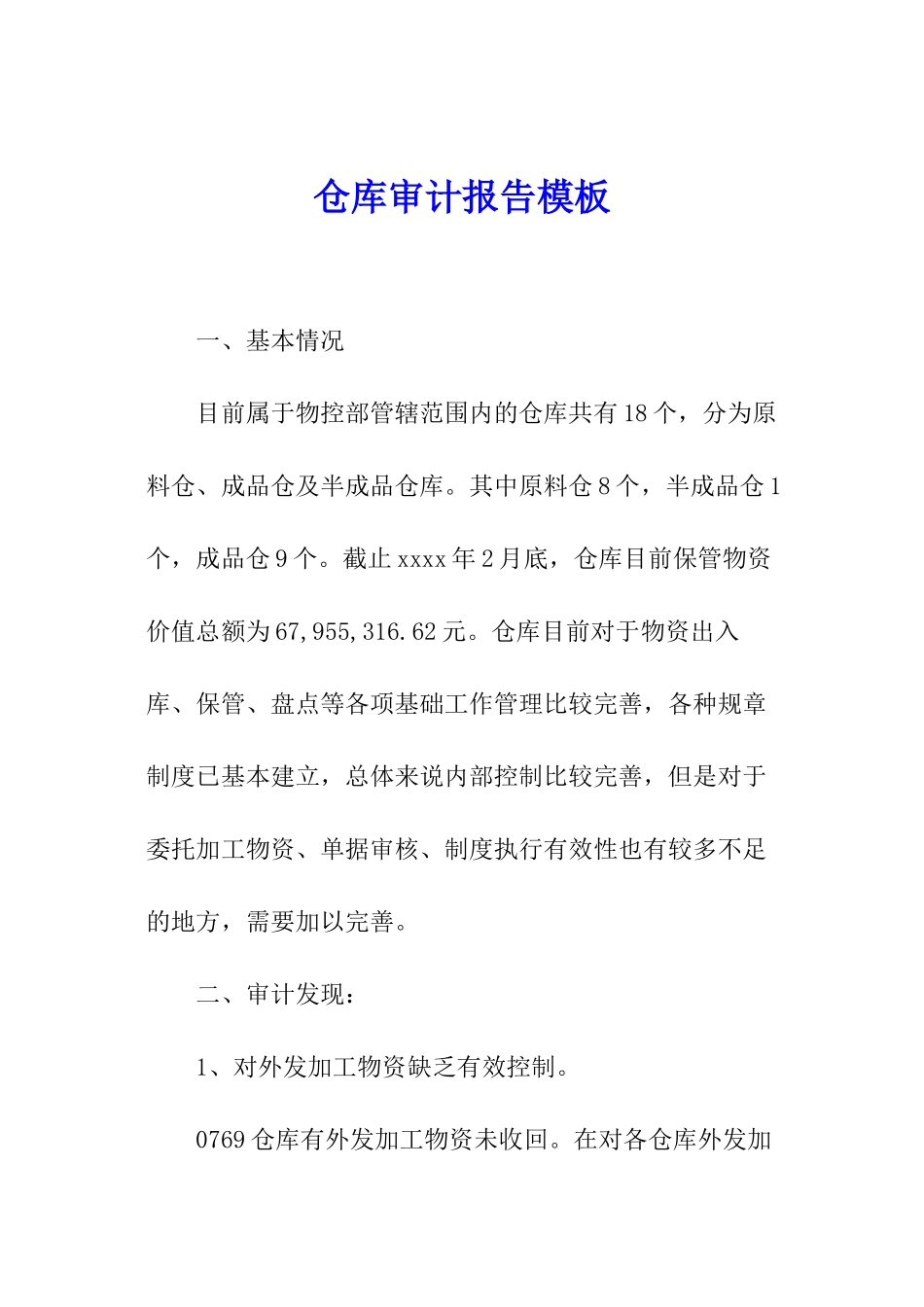 仓库审计报告模板_第1页